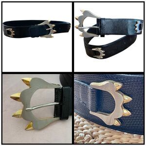 Bon Soir Made In France Belt Black with Large Silver and Gold Claw Buckle Large